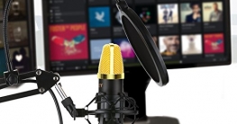 AUKEY Kondensator Mikrofon Set Pro mit Ständer, Popschutz, geeignet für Studio und Rundfunk Aufnahmen ✪