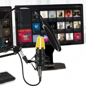 AUKEY Kondensator Mikrofon Set Pro mit Ständer, Popschutz, geeignet für Studio und Rundfunk Aufnahmen ✪
