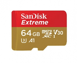 SanDisk Extreme 64 GB microSDXC Speicherkarte + SD-Adapter bis zu 100 MB/Sek, Gold/Rot, Class 10 (für Insta360) ✪