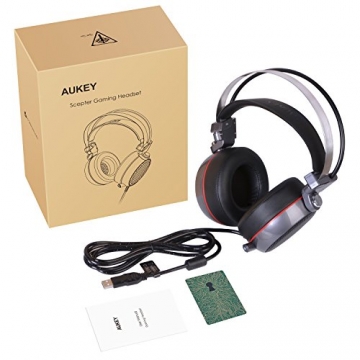 AUKEY Gaming Headset Virtuelle 7.1 Kanal Stereo RGB Hintergrundbeleuchtung Geräuschunterdrückung Gaming Kopfhörer Over-Ear Flexible Mic, Vibrations Schalter und Lautstärkeregler - Schwarz und Silber - 7