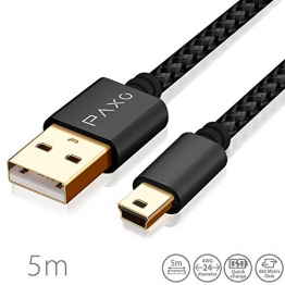 5m Nylon Mini USB Kabel mit Goldstecker, geflochtenes Kabel (Braided) ✪