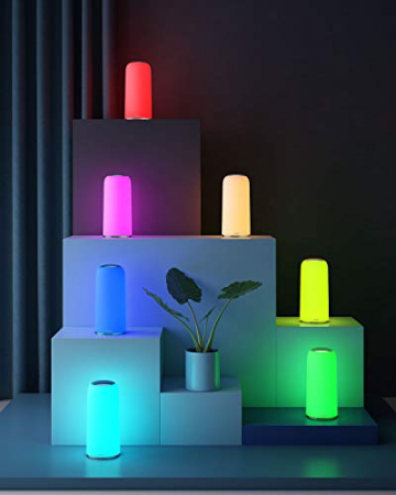 AUKEY Tischlampe RGB Berührungssensitive Nachttischlampe Mit Timer-Funktion, Dimmbares Warmweißes Licht & Farbwechsel, Nachtlicht Mit Memory-Funktion Für Wohn- und Schlafzimmer ✪