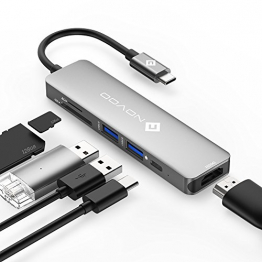 NOVOO USB C Hub 6 Port Aluminium USB C Adapter mit HDMI 4K, 2 USB 3.1, Type C PD 60W (20V,3A), SD/Micro SD Kartenleser Ports für Laptop MacBook Pro 2016/2017 Samsung Galaxy S8 Huawei Type C Geräte ✪