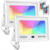 Olafus 2er RGB LED Strahler 60W, Farbig Fluter mit Fernbedienung, Farbwechsel Flutlicht für Innen Außen, Bunt Scheinwerfer mit Timing, IP66 Wasserdicht Außenstrahler, Memoryfunktion für Garten Party ✪